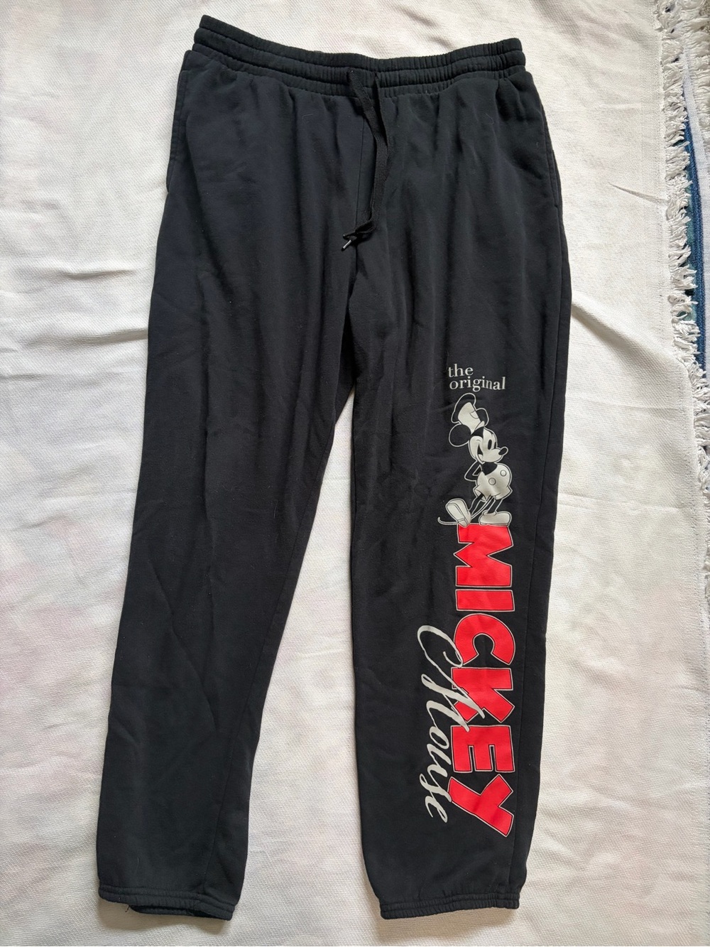 Disney Mickey Mouse “The Original” Black Fleece Jogger Sweatpants Size L